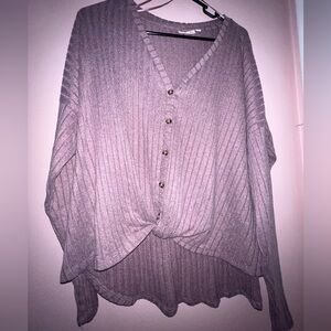 Kohl's Mauve Ribbed Button-Front Knit Top